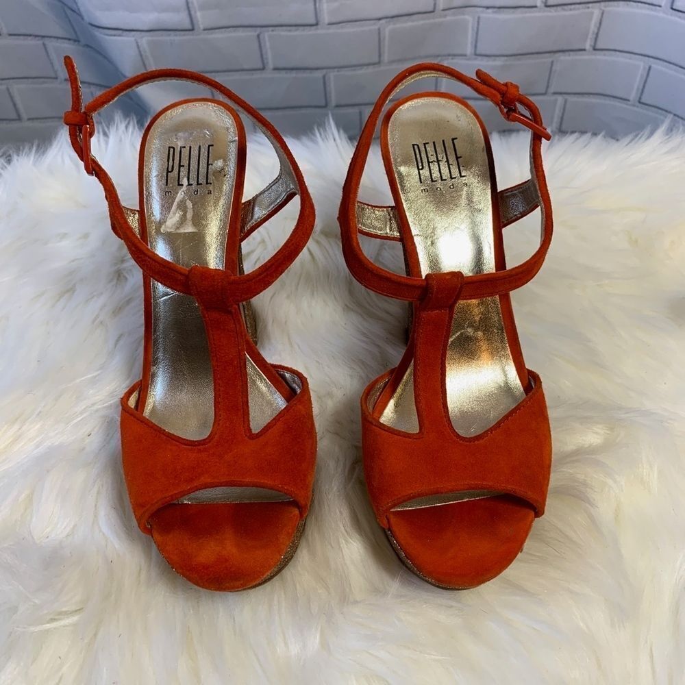 Pelle Moda Orange Suede Glitter Platform Shoes - Picture 4 of 6